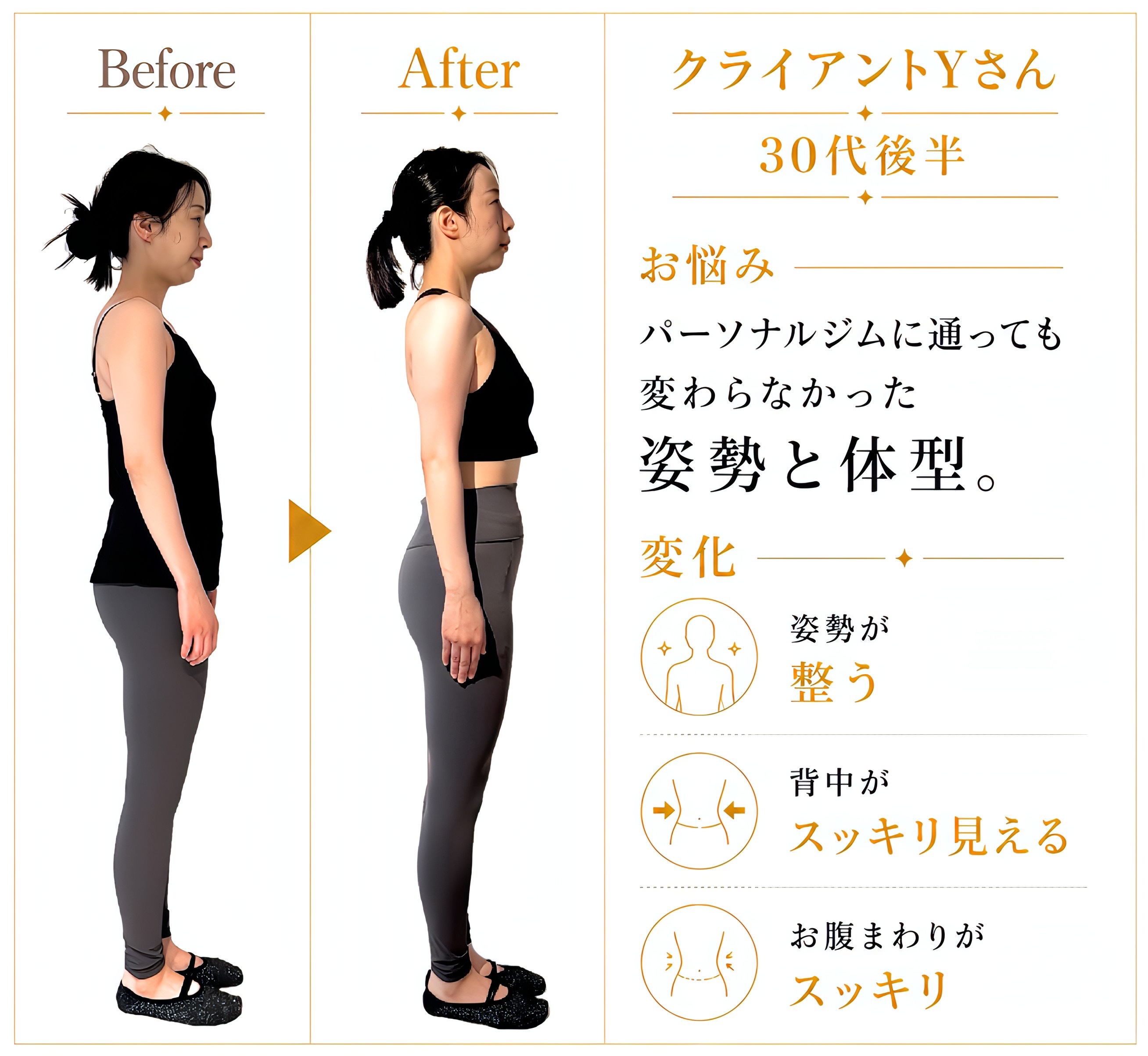 マシンピラティスによるビフォーアフター実績1