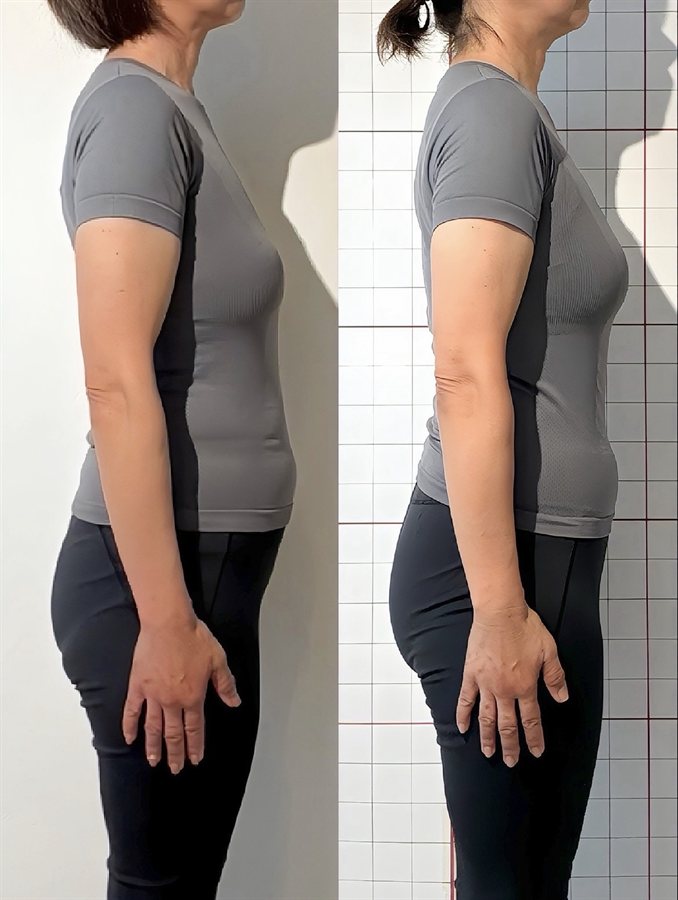 お客様のビフォーアフター（横から見た上半身。左がBefore、右がAfter）