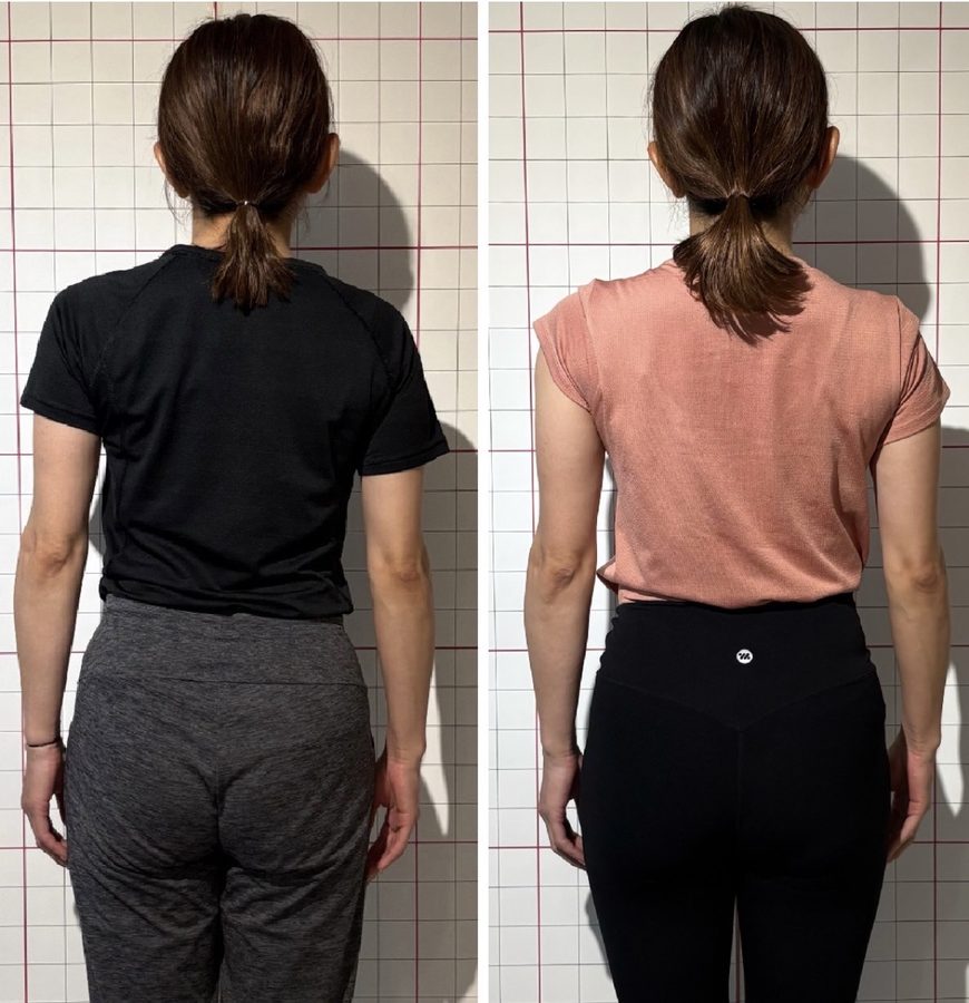 お客様のビフォーアフター（後ろから見た立ち姿。左がBefore、右がAfter）
