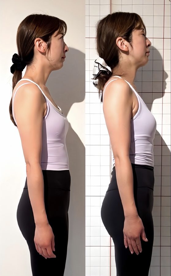 お客様のビフォーアフター（横から見た上半身。左がBefore、右がAfter）